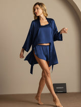 [أزرق غامق] SilkSilky-SA 3/4 Sleeve Scoop Neck طقم بيجامة نسائي 006