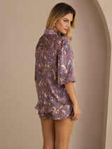 [نخلة وردية] SilkSilky-SA Half Sleeve Lapel Collar طقم بيجامة نسائي 002