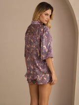 [نخلة وردية] SilkSilky-SA Half Sleeve Lapel Collar طقم بيجامة نسائي 002