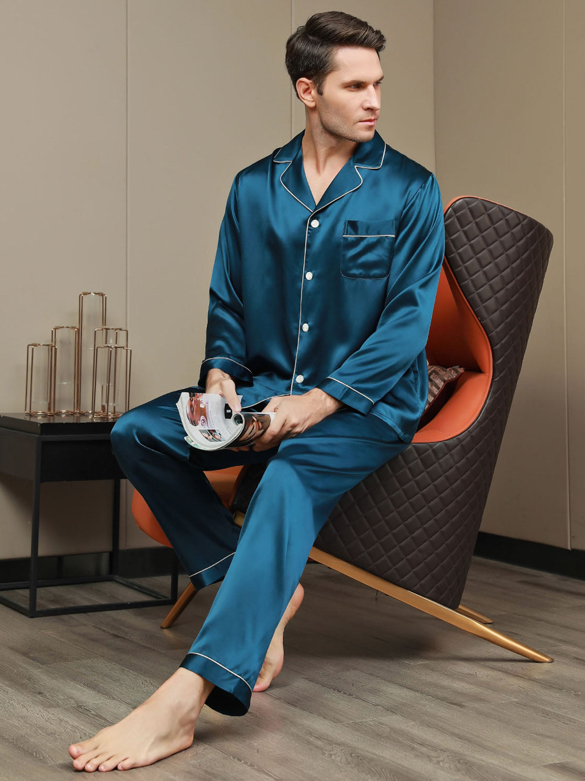 [المياه الخضراء] SilkSilky-SA 19Momme الحرير الخالص Mens Pajamas 007