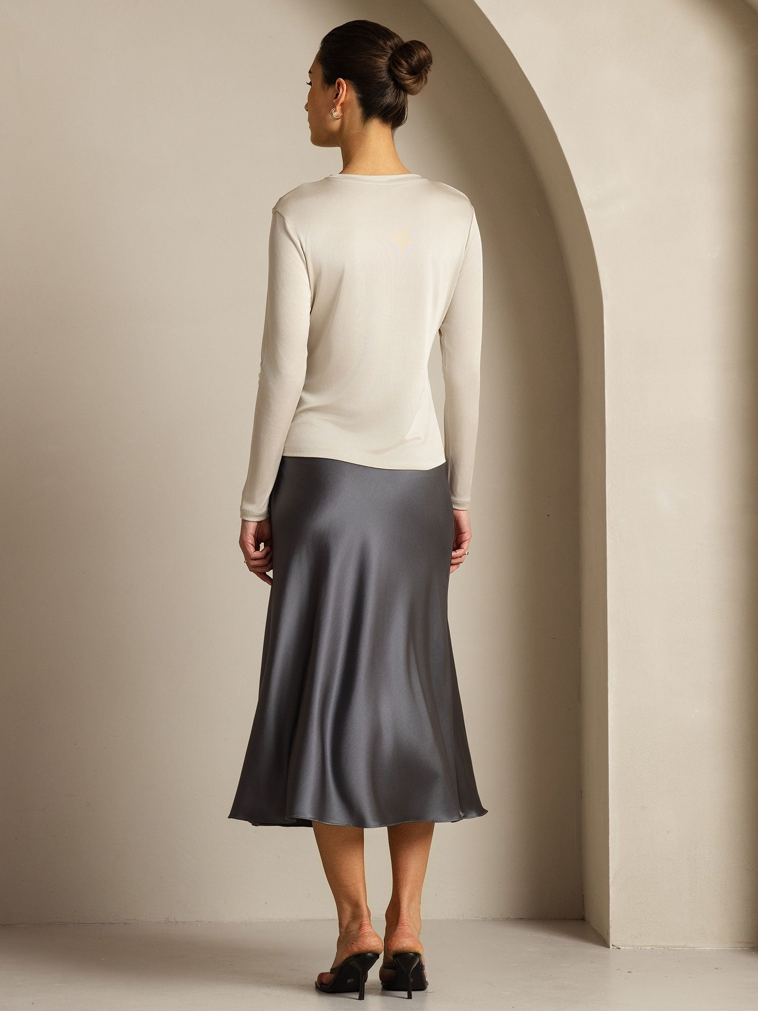 [رمادي] SilkSilky-SA الحرير الخالص Womens T-Shirt 012,