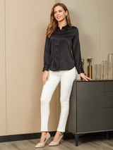 [أسود] SilkSilky-SA Long Sleeve Lapel Collar بلايز نسائية 004