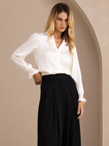 [أبيض] SilkSilky-SA Long Sleeve Split بلوزات نسائية 004