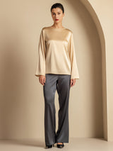 [شامبانيا] SilkSilky-SA Long Sleeve Boat Neck بلوزة 007