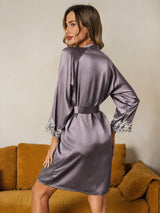 [رمادي أرجواني] SilkSilky-SA 3/4 Sleeve رداء حمام نسائي 002