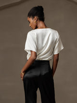 [أبيض] SilkSilky-SA Short Sleeve Cowl Neck بلوزات نسائية 002