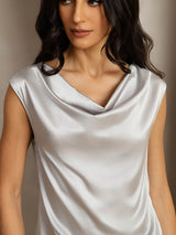 [فضة] SilkSilky-SA Cap Sleeve Cowl Neck تي شيرت نسائية 005