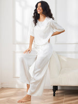 [أبيض] SilkSilky-SA Half Sleeve Round Neck طقم بيجامة نسائي 007
