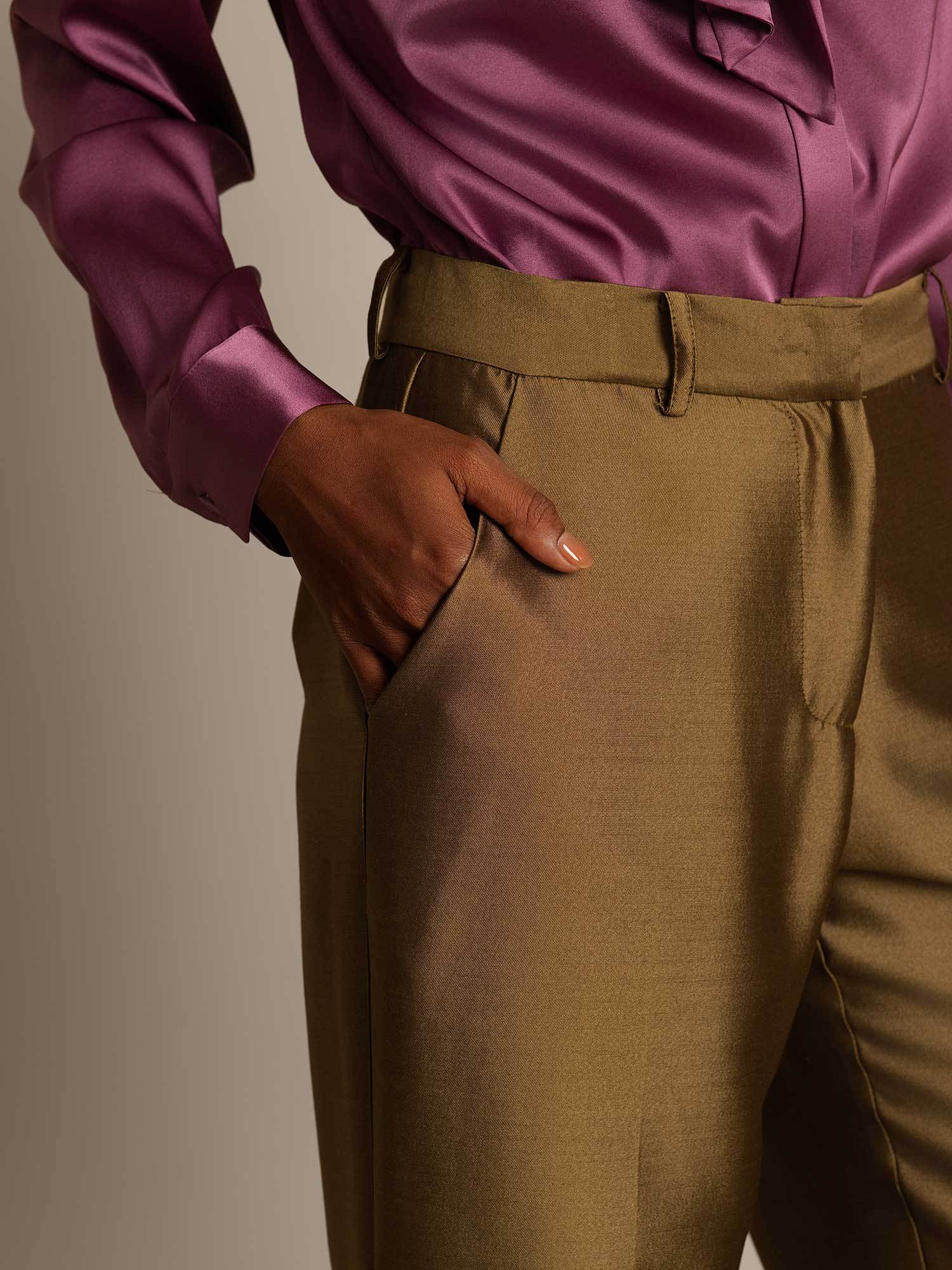 [برونزي] SilkSilky-SA 32Momme الحرير Womens Pants 004,
