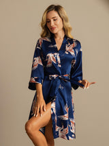 [أزرق غامق] SilkSilky-SA 3/4 Sleeve رداء حمام نسائي 003