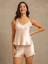 [لون القرنفل] SilkSilky-SA Sleeveless V Neck مجموعة قميص قصير 007