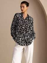 [رذاذ أسود] SilkSilky-SA Long Sleeve Lapel Collar بلوزة 001