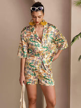 [تمساح رملي] SilkSilky-SA Short Sleeve Notch Collar طقم بيجامة نسائي 001