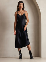 [أسود] SilkSilky-SA Sleeveless V Neck فساتين نسائية 001