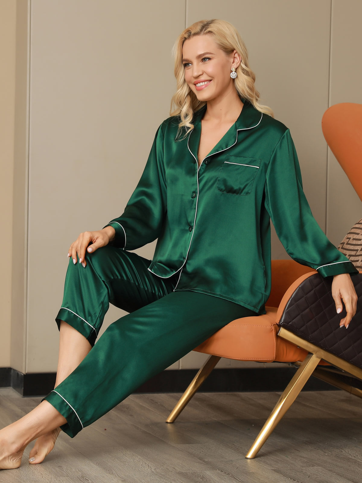 [أخضر] SilkSilky-SA الحرير الخالص Womens Pajamas 005