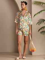 [تمساح رملي] SilkSilky-SA Short Sleeve Notch Collar طقم بيجامة نسائي 007