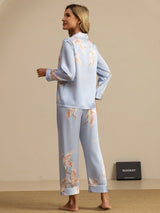 [أزرق فاتح] SilkSilky-SA Long Sleeve Lapel Collar طقم بيجامة نسائي 002