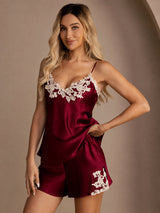 [خمر] SilkSilky-SA Sleeveless V Neck مجموعة قميص قصير 005