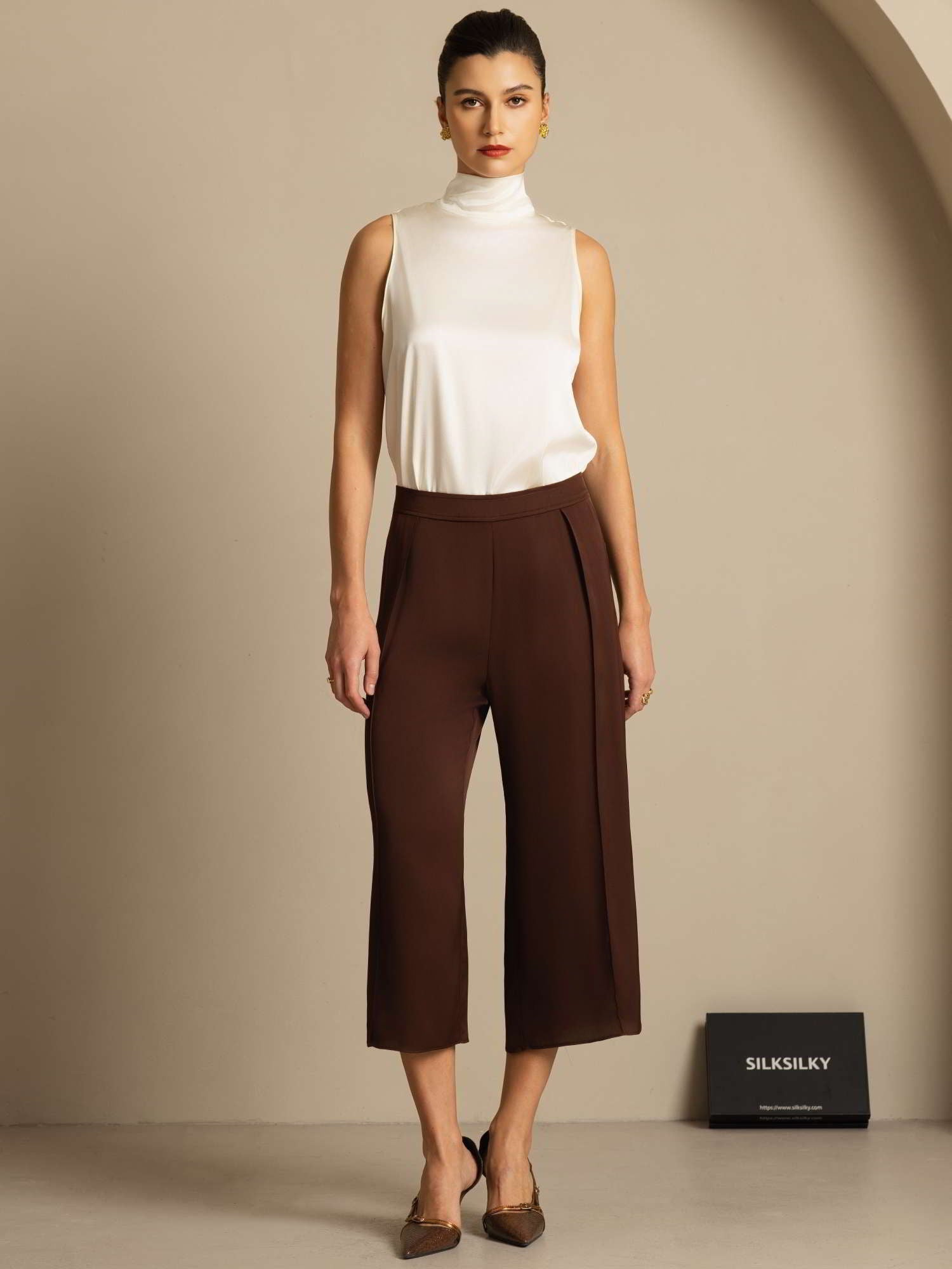 [عاج] SilkSilky-SA 19Momme الحرير تعادل الرقبة بلوزة 007