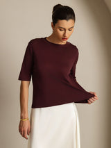 [نبيذ ويندسور] SilkSilky-SA Half Sleeve Crew Neck تي شيرت نسائية 005