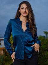 [المياه الخضراء] SilkSilky-SA Long Sleeve Lapel Collar بلايز نسائية 004
