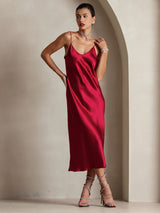 [خمر] SilkSilky-SA Sleeveless V Neck فساتين نسائية 003