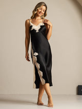 [أسود] SilkSilky-SA Sleeveless V Neck باس النوم 006