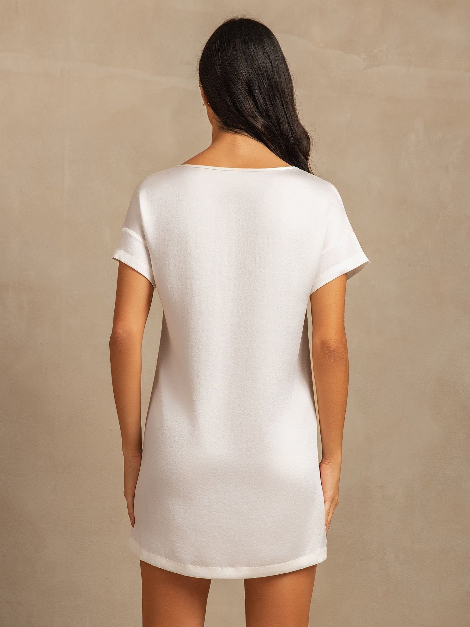 [أبيض] SilkSilky-SA 19Momme الحرير رقبة مستديرة باس النوم 002