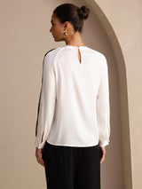 [أبيض] SilkSilky-SA Long Sleeve Keyhole Neck بلوزات نسائية 002