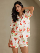 [رمان أبيض] SilkSilky-SA Short Sleeve Notch Collar طقم بيجامة نسائي 004