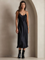[أسود] SilkSilky-SA Sleeveless V Neck فساتين نسائية 001