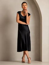 [أسود] SilkSilky-SA Cap Sleeve فساتين نسائية 004