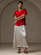 [خمر] SilkSilky-SA Short Sleeve Boat Neck تي شيرت نسائية 007