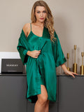 SilkSilky SA الحرير الخالص أكمام بثلاثة أرباع الأطوال Nightgown&Robe Set أخضر 001