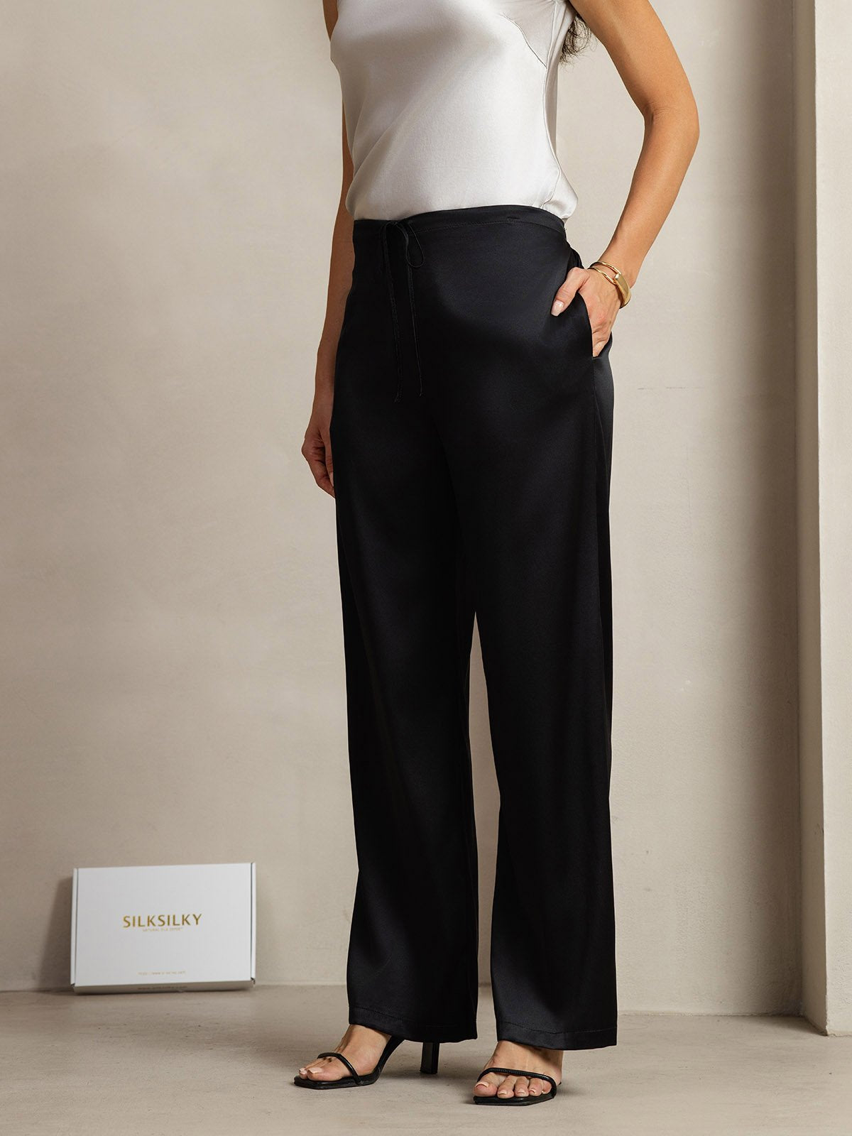 [أسود] SilkSilky-SA 19Momme الحرير Womens Pants 002