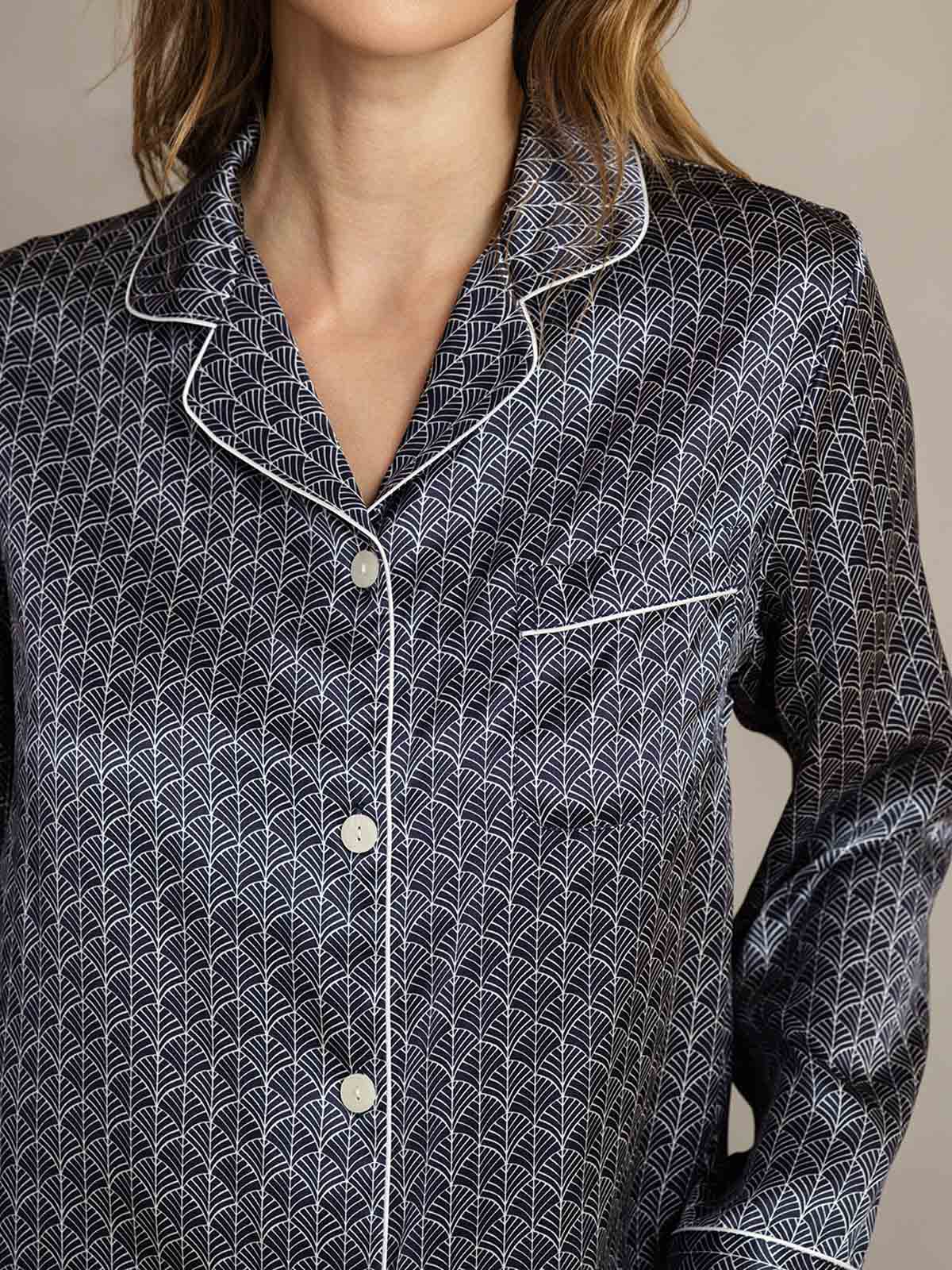 [جنكو كحلي] SilkSilky-SA الحرير الخالص Womens Pajamas 006