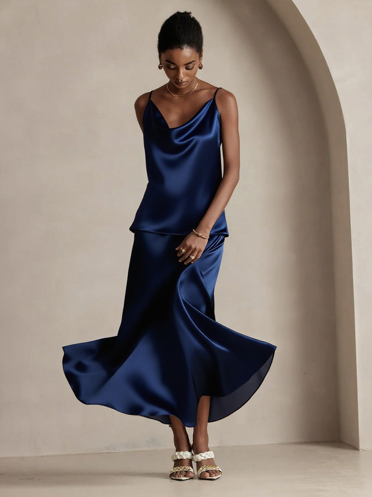 [أزرق غامق] SilkSilky-SA 19Momme الحرير Skirt 004