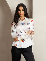 [فراشة بيضاء] SilkSilky-SA Long Sleeve Lapel Collar بلايز نسائية 006