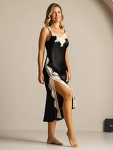 [أسود] SilkSilky-SA Sleeveless V Neck باس النوم 007