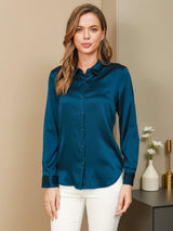 [المياه الخضراء] SilkSilky-SA Long Sleeve Lapel Collar بلايز نسائية 001
