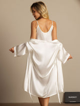 [أبيض] SilkSilky-SA 3/4 Sleeve Scoop Neck طقم بيجامة نسائي 002