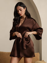 [قهوة] SilkSilky-SA 3/4 Sleeve رداء حمام نسائي 005