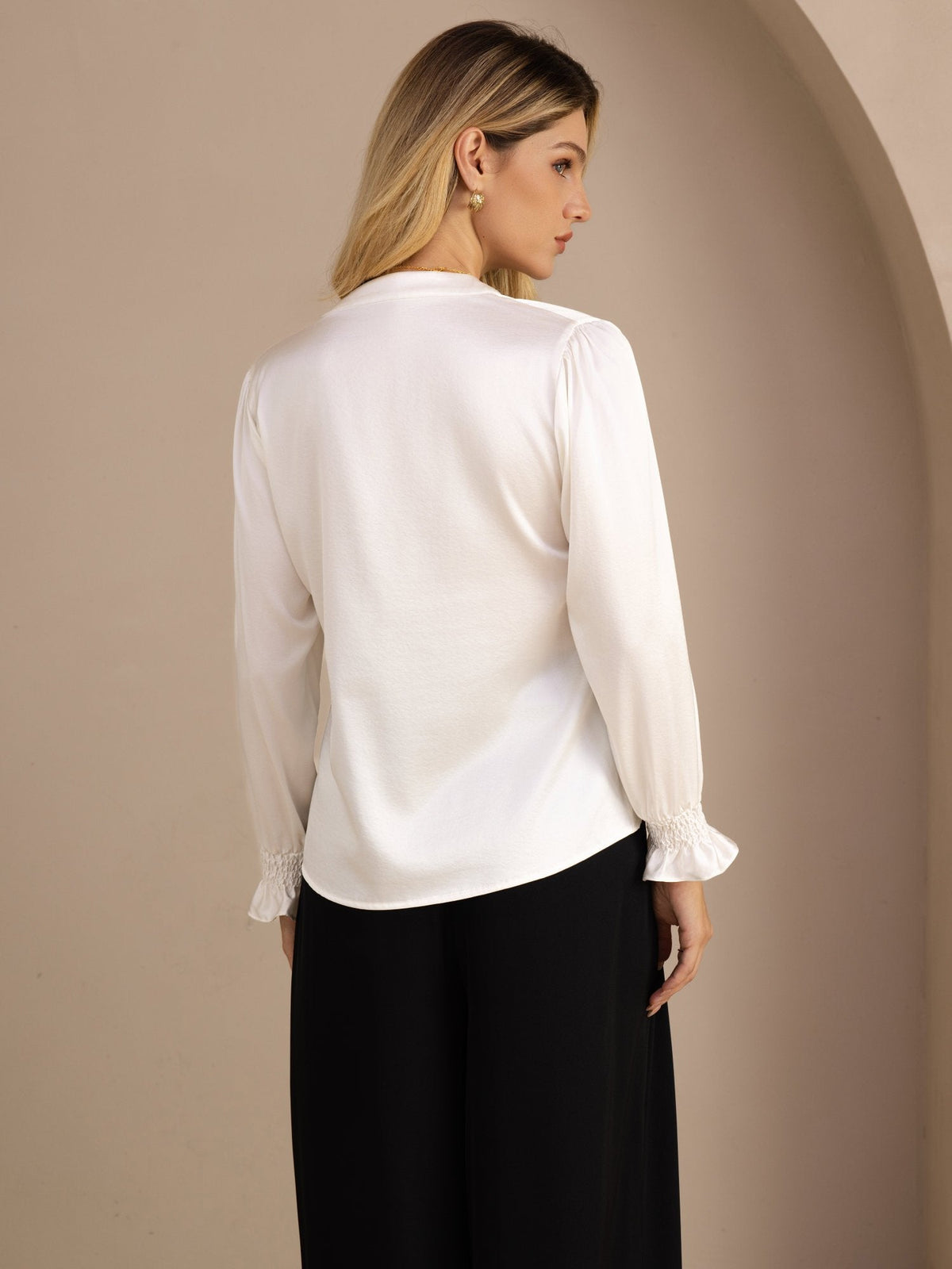 [أبيض] SilkSilky-SA Long Sleeve Split بلوزات نسائية 002