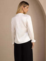 [أبيض] SilkSilky-SA Long Sleeve Split بلوزات نسائية 002