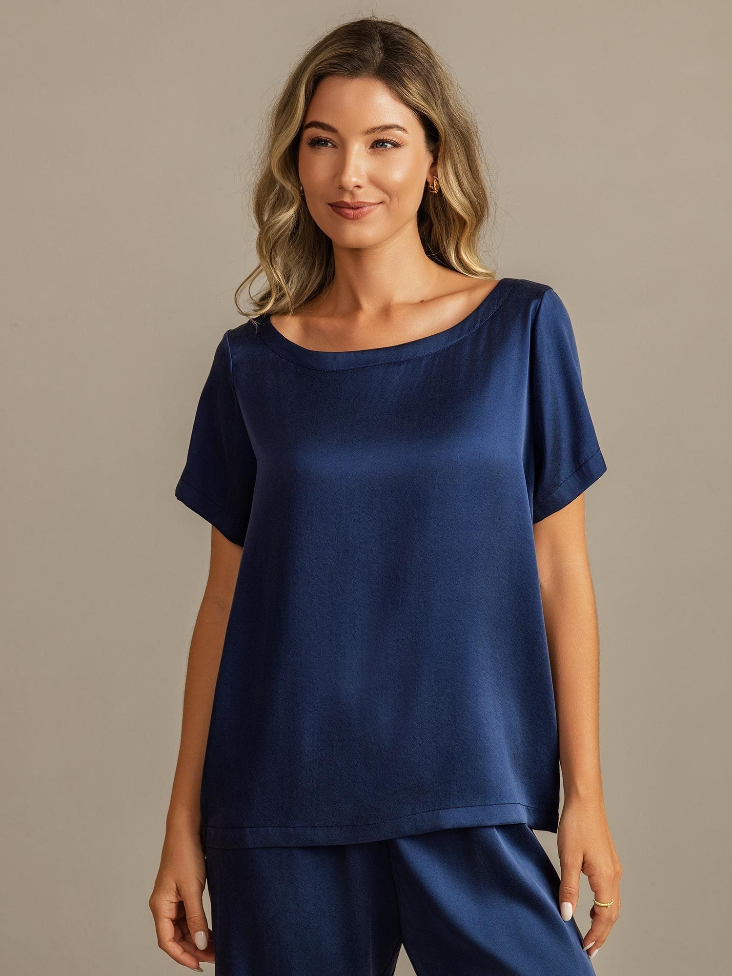 [أزرقغامق] SilkSilky-SA 19Momme الحرير Womens Pajamas 007