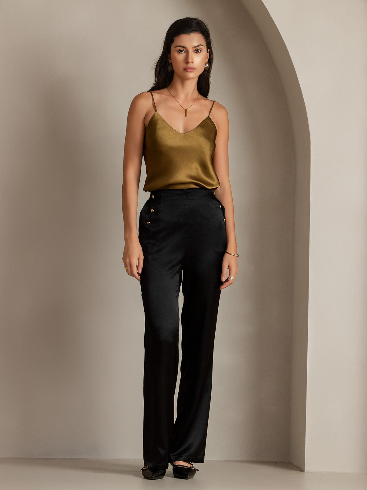 [أسود] SilkSilky-SA 19Momme الحرير Womens Pants 005