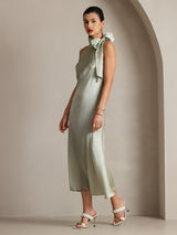 [اخضر فاتح] SilkSilky-SA Sleeveless Tie Neck فساتين نسائية 006