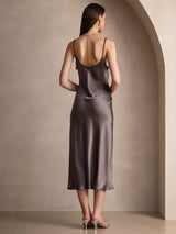 [كاكي غامق] SilkSilky-SA Sleeveless V Neck فساتين نسائية 002