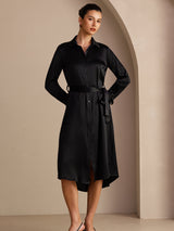 [أسود] SilkSilky-SA Long Sleeve Lapel Collar فساتين نسائية 007