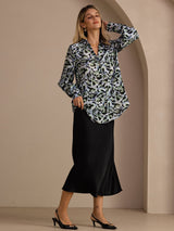 [فهد نيلي] SilkSilky-SA Long Sleeve Lapel Collar بلوزة 006